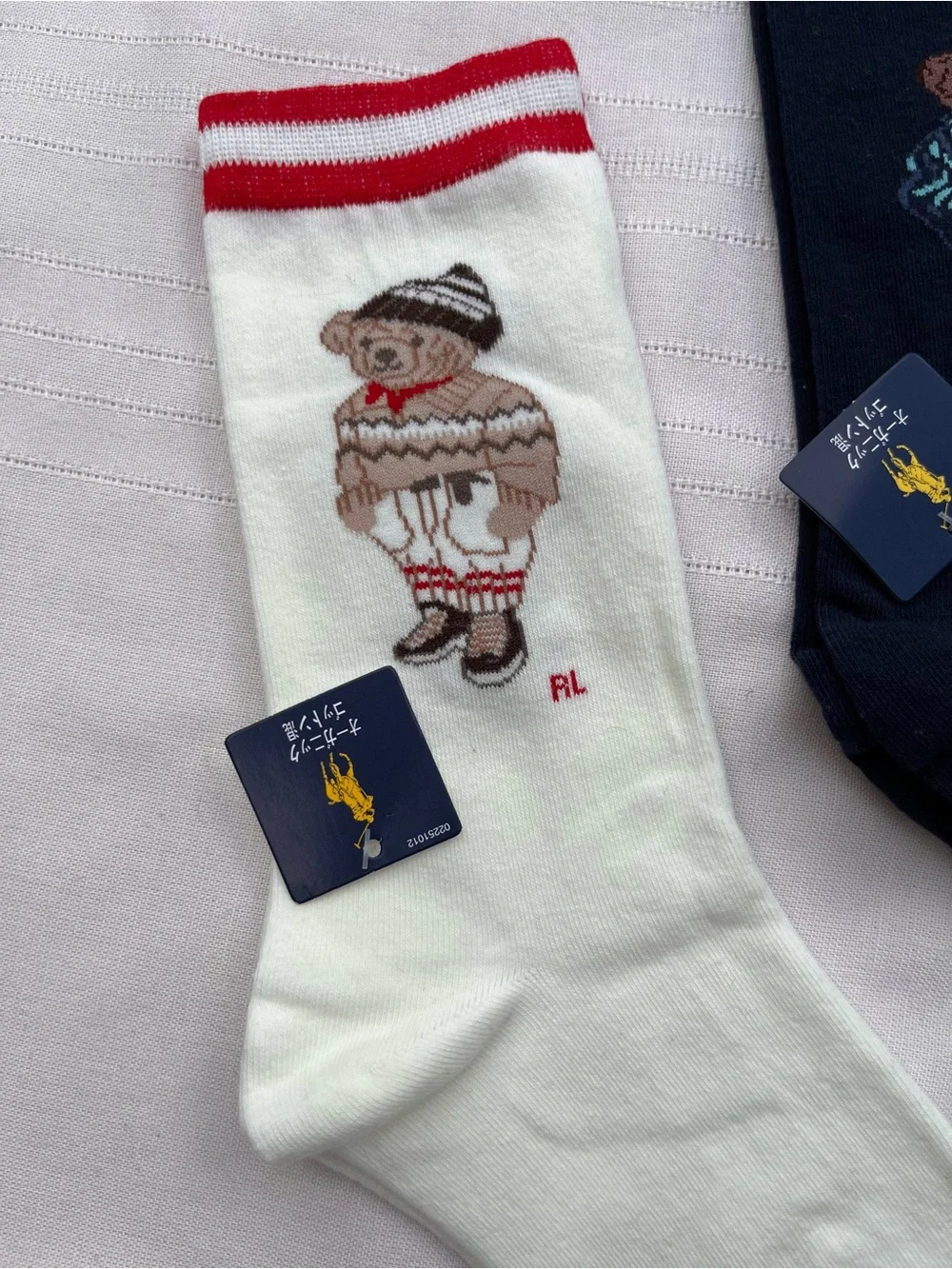 Polo by Ralph Lauren Two-Pack Bear Crew Socks - 2 pairs Cream & Navy
